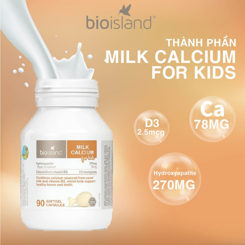 Canxi Sữa Cho Bé Milk Calcium For Kids Bio Island ÚC, 90 Viên