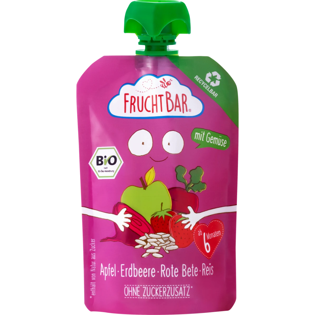 Trái Cây Nghiền Fruchtbar Táo, Dâu, Củ Dền, Gạo 100G (6M+)