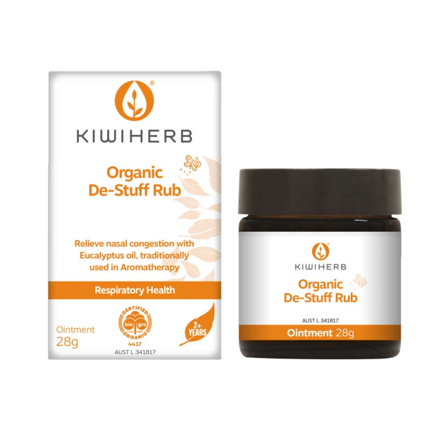 Dầu bôi ấm ngực KiwiHerb Organic De-Stuff Rub chống ngạt mũi, 28G (2Y+)
