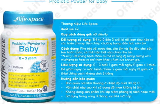 Men vi sinh Life Space Probiotic Powder for Baby trẻ 0 tháng - 3 tuổi giảm rối loạn tăng cường hệ tiêu hóa