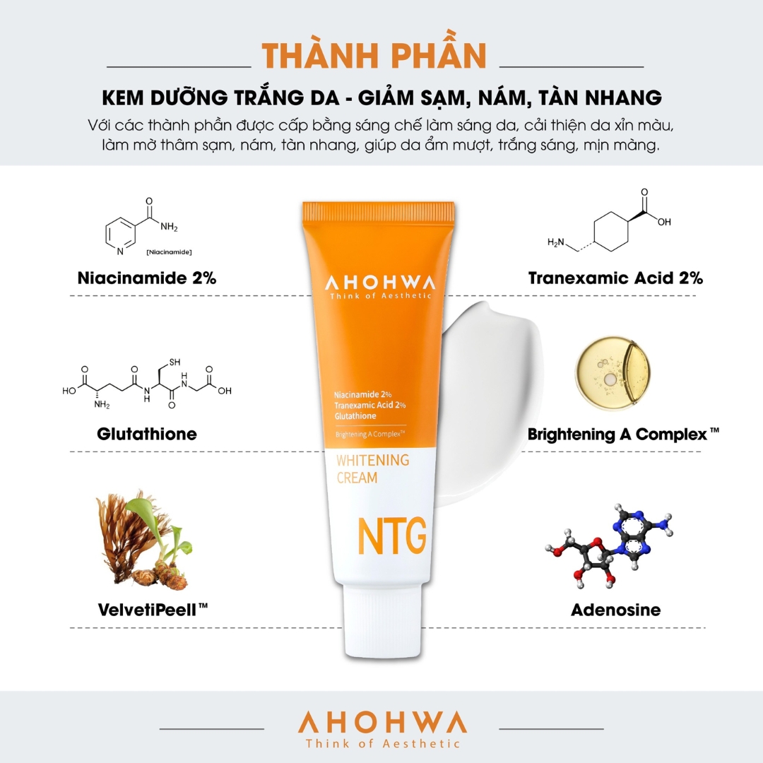 Kem Dưỡng Trắng Da, Giảm Sạm Nám Ahohwa Whitening Cream NTG, 50ml