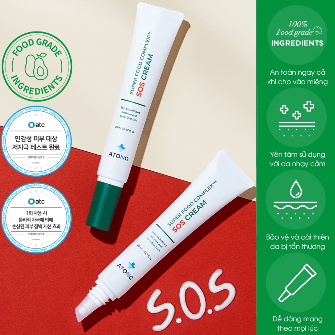 Kem Phục Hồi Chuyên Biệt SOS Cream Atono2 hỗ trợ chàm, kích ứng, đỏ mẩn, 20ml (0M+)
