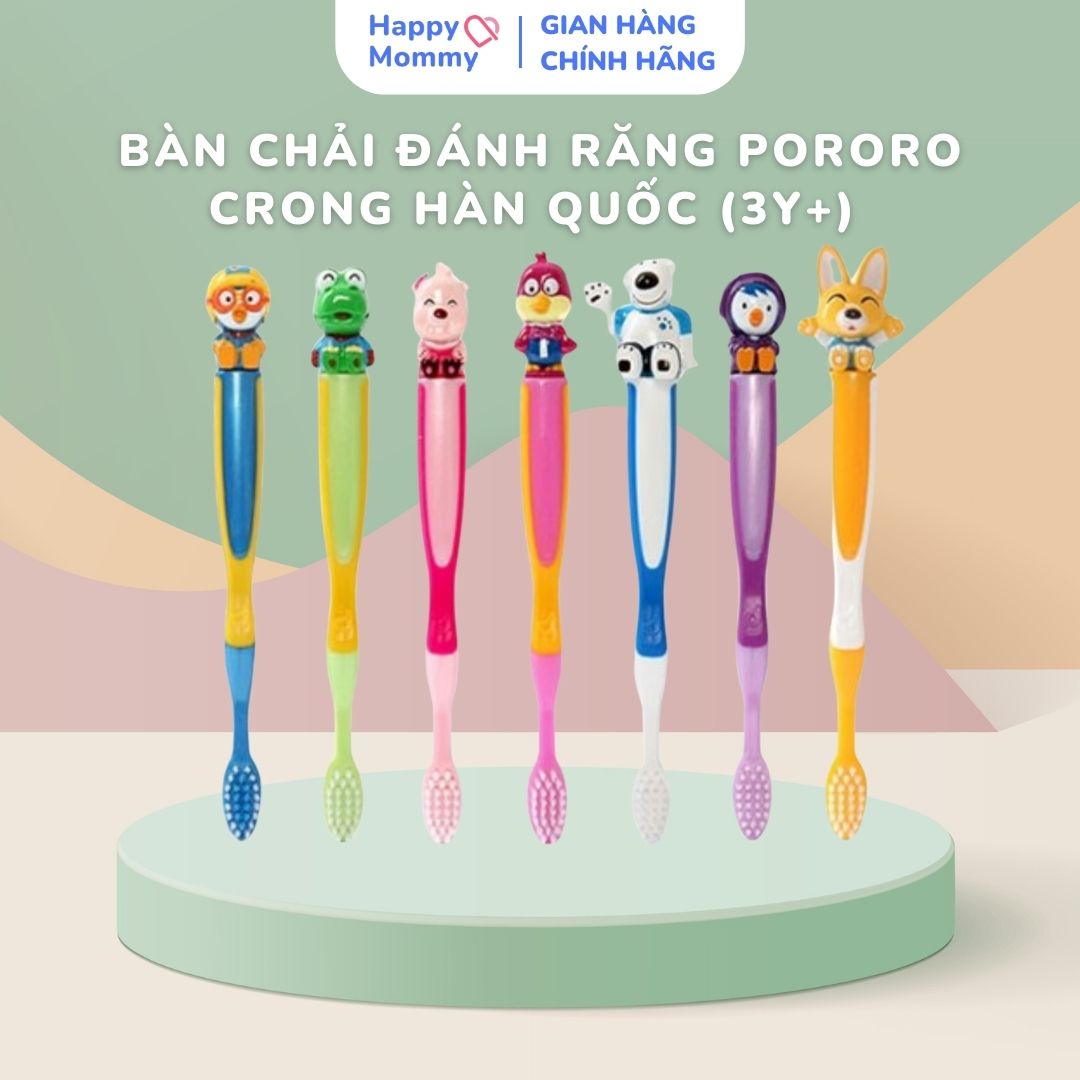 Bàn chải đánh răng Pororo Poby Hàn Quốc (3Y+) - hình con gấu trắng (màu xanh dương)
