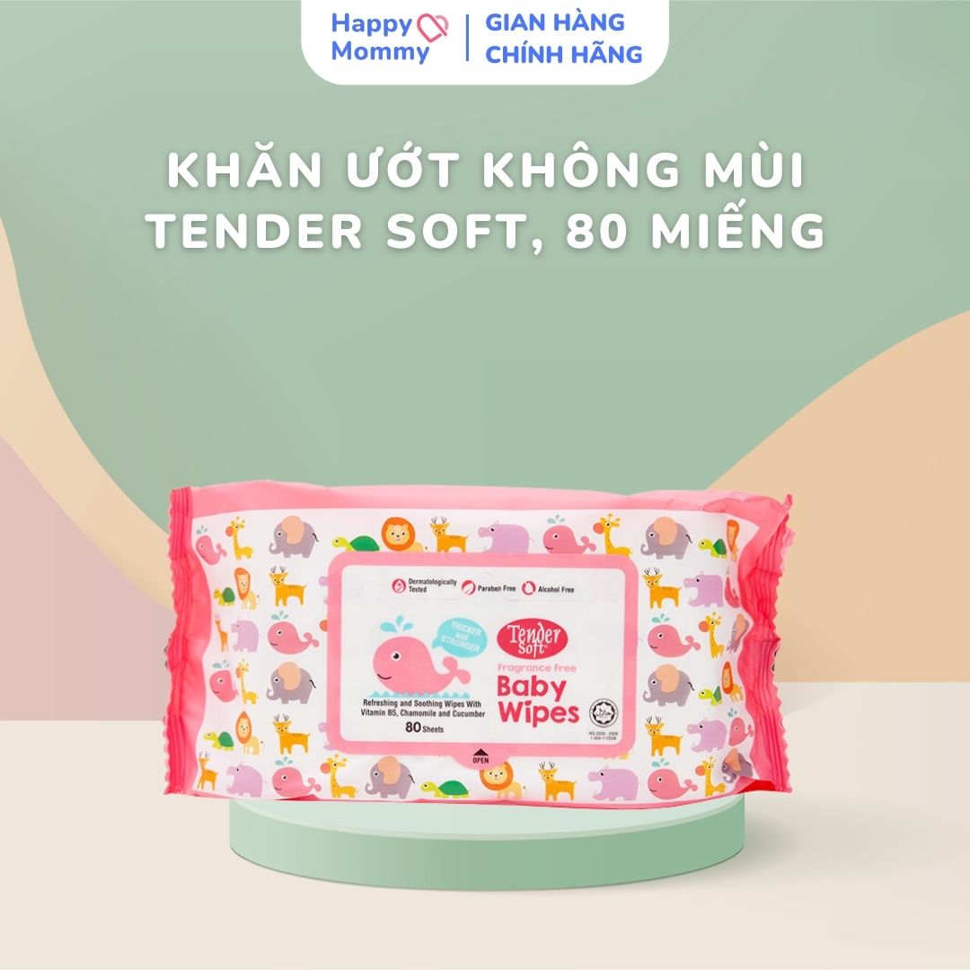 Khăn Ướt Không Mùi Tender Soft Fragrance Free Baby Wipes, 80 Miếng