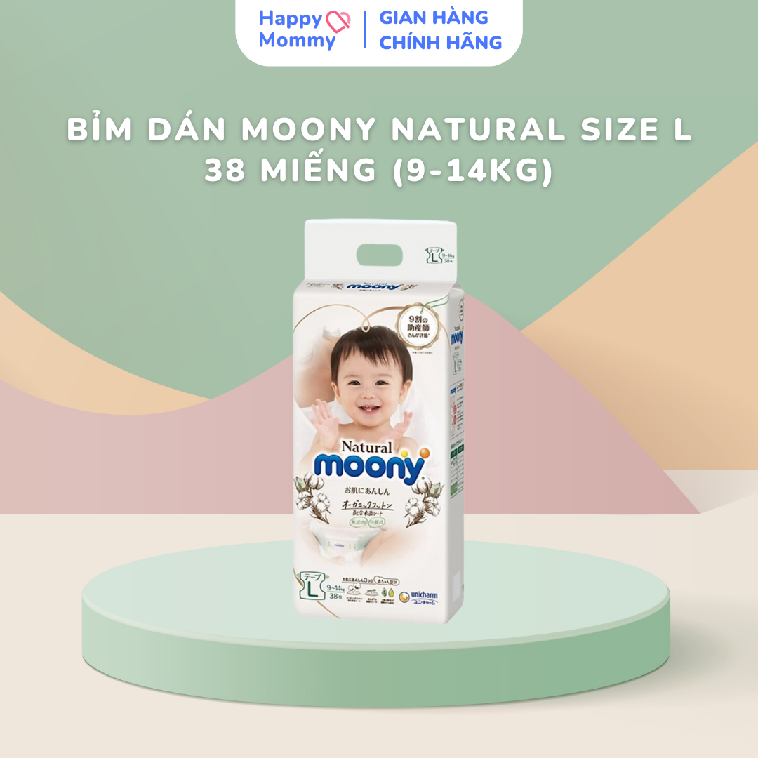 Bỉm Dán Moony Natural Size L 38 Miếng (9-14kg)