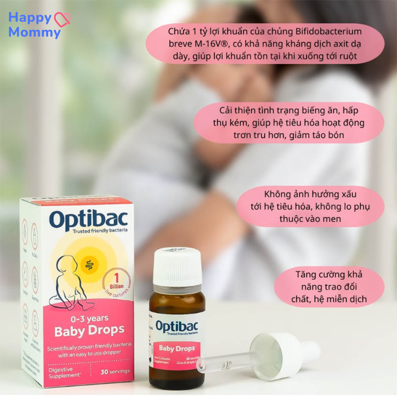 Men Vi Sinh Optibac Baby Drops Anh Màu Hồng Dạng Nhỏ Giọt, 30 Lần (0-3Y)
