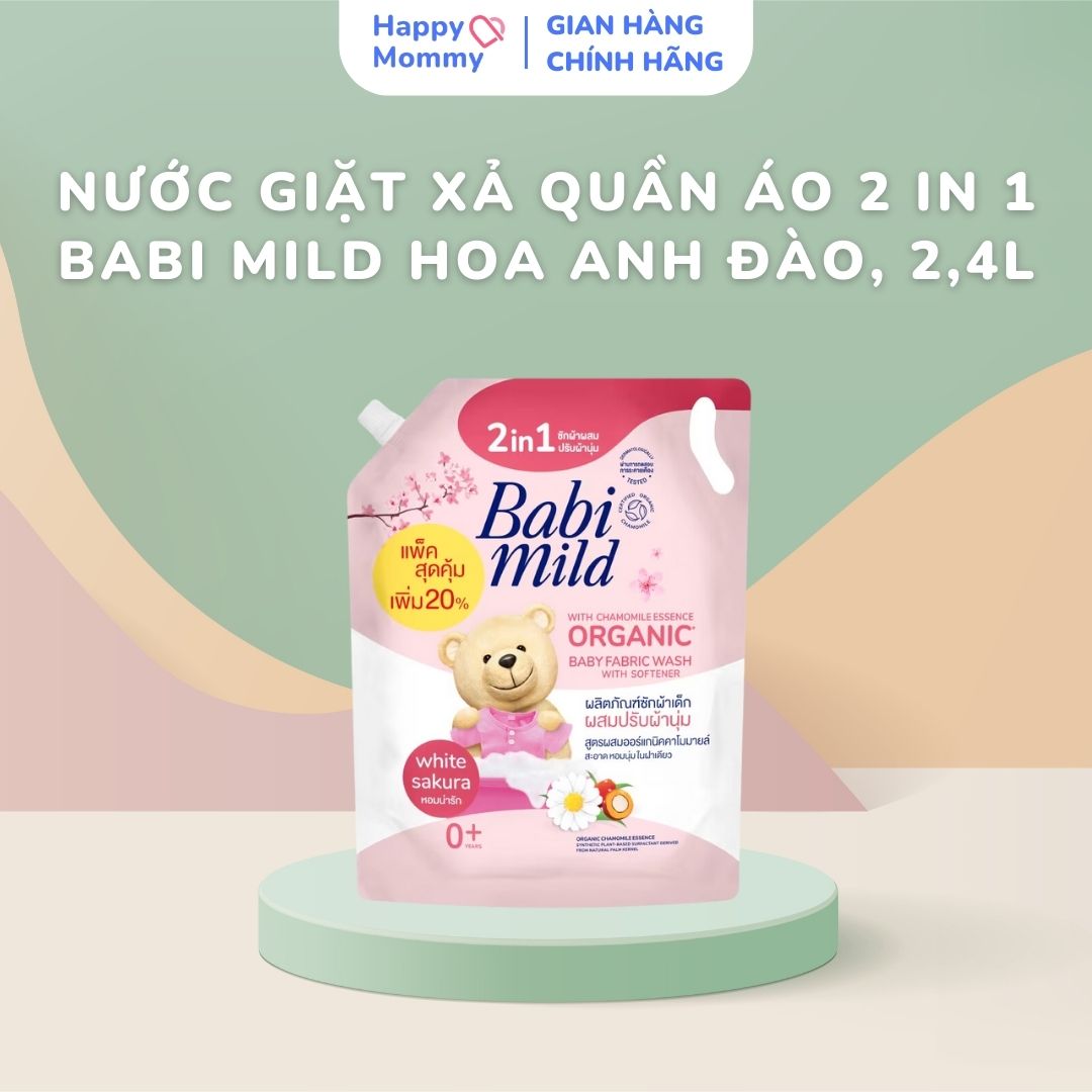 Nước Giặt Xả Quần Áo 2 in 1 Babi Mild Hương Hoa Anh Đào, 2,4L