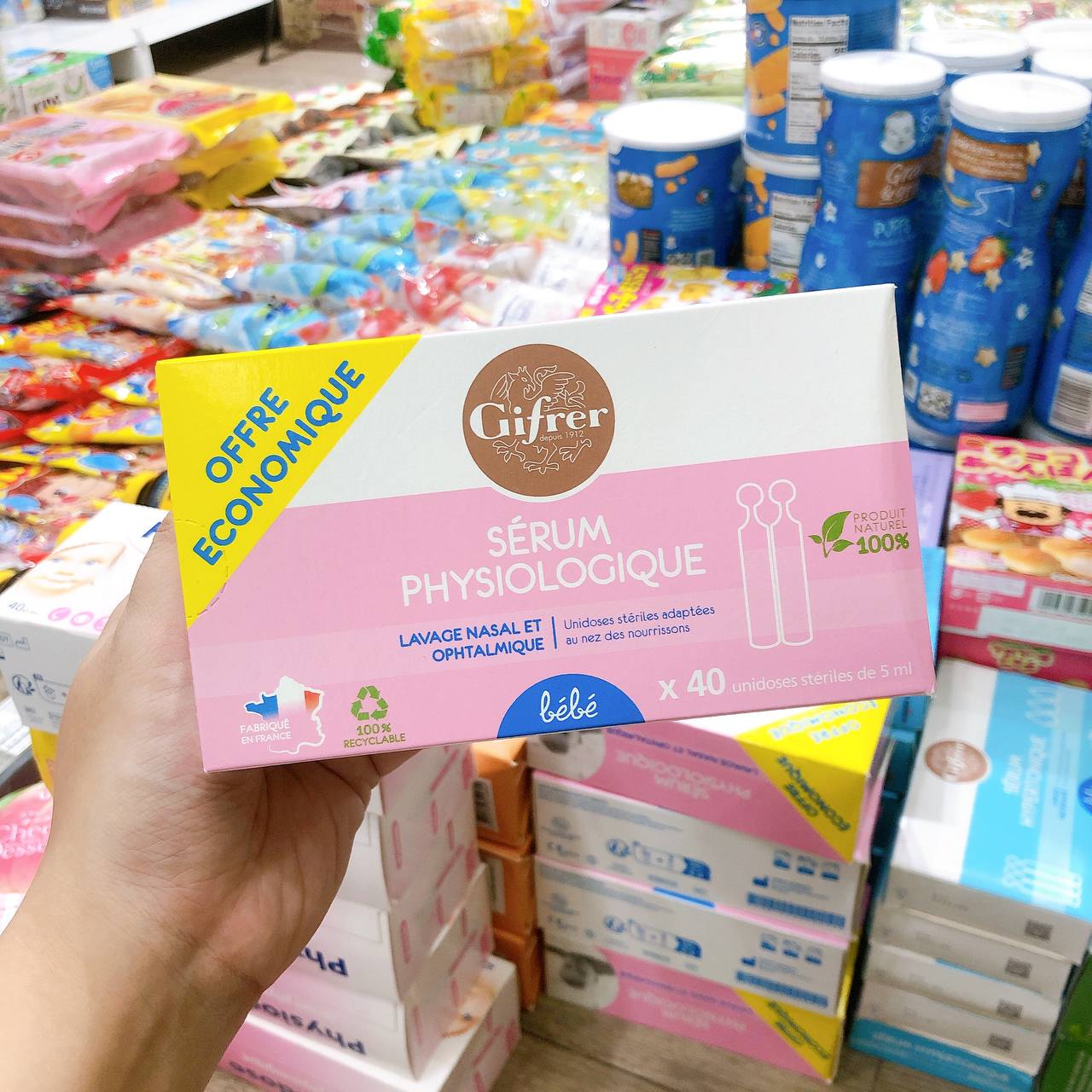 Nước Muối Sinh Lý Gifrer Pháp Màu Hồng, Hộp 40 Ống x 5ML
