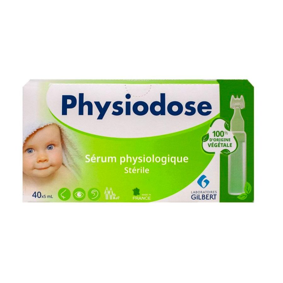 Nước Muối Sinh Lý Physiodose Vegetal Pháp Xanh Lá, Hộp 40 Ống x 5ML