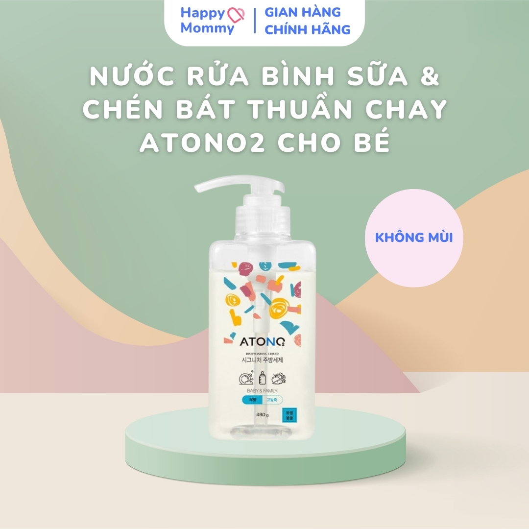 Nước Rửa Bình Sữa & Chén Bát Thuần Chay Atono2 Không Mùi Cho Bé, 480G