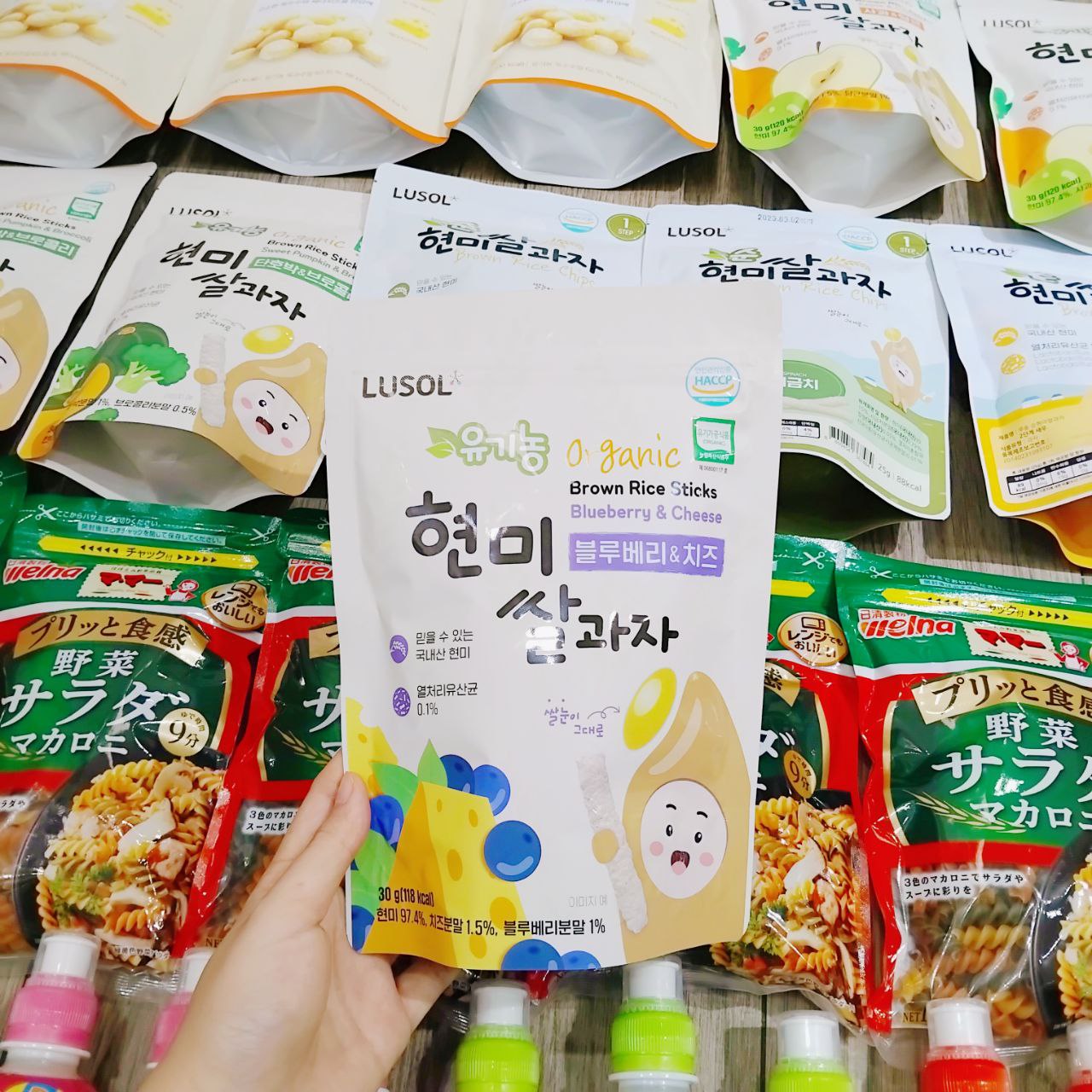 Bánh que gạo lứt Lusol Hàn Quốc, 30g (6M+) - vị Phô Mai, Việt Quất