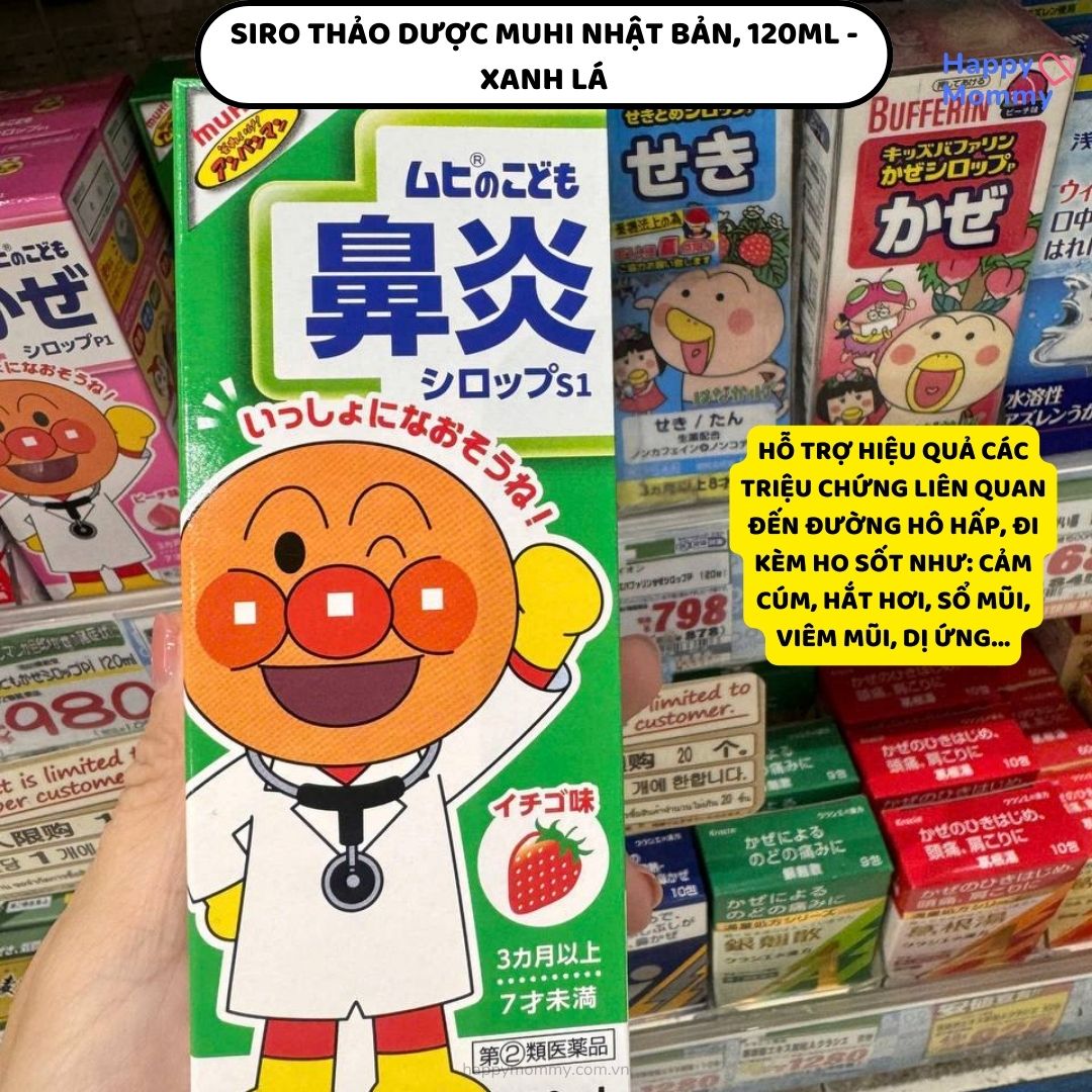 Siro thảo dược Muhi Nhật Bản, 120ml (3M-7Y) - XANH LÁ, giảm sổ mũi, hắt hơi, dị ứng thời tiết, cảm cúm