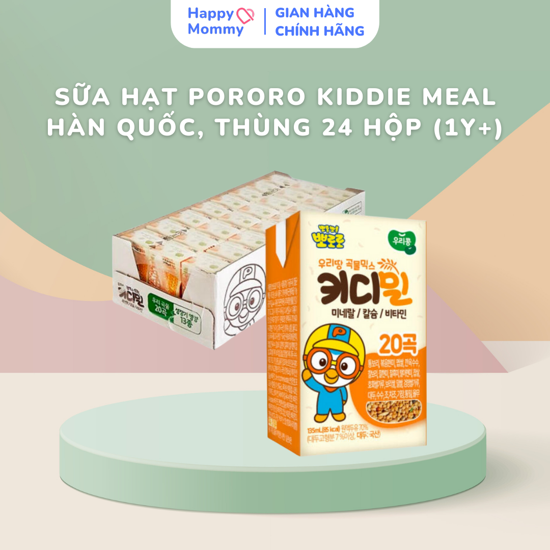 Sữa Hạt Pororo Kiddie Meal Hàn Quốc, THÙNG 8 lốc 24 hộp, 135ml (1Y+)