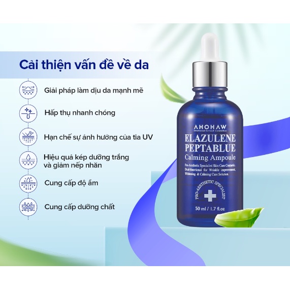 Tinh chất Ahohwa ELAZULENE PEPTABLUE trẻ hoá làm dịu 50 ml