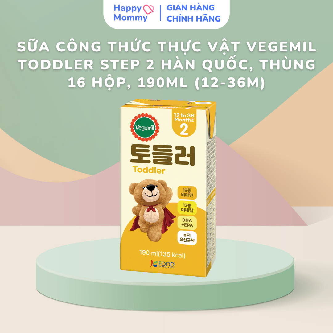 Sữa công thức Thực Vật Vegemil Toddler Step 2 Hàn Quốc, THÙNG 16 hộp, 190ml (12-36M)