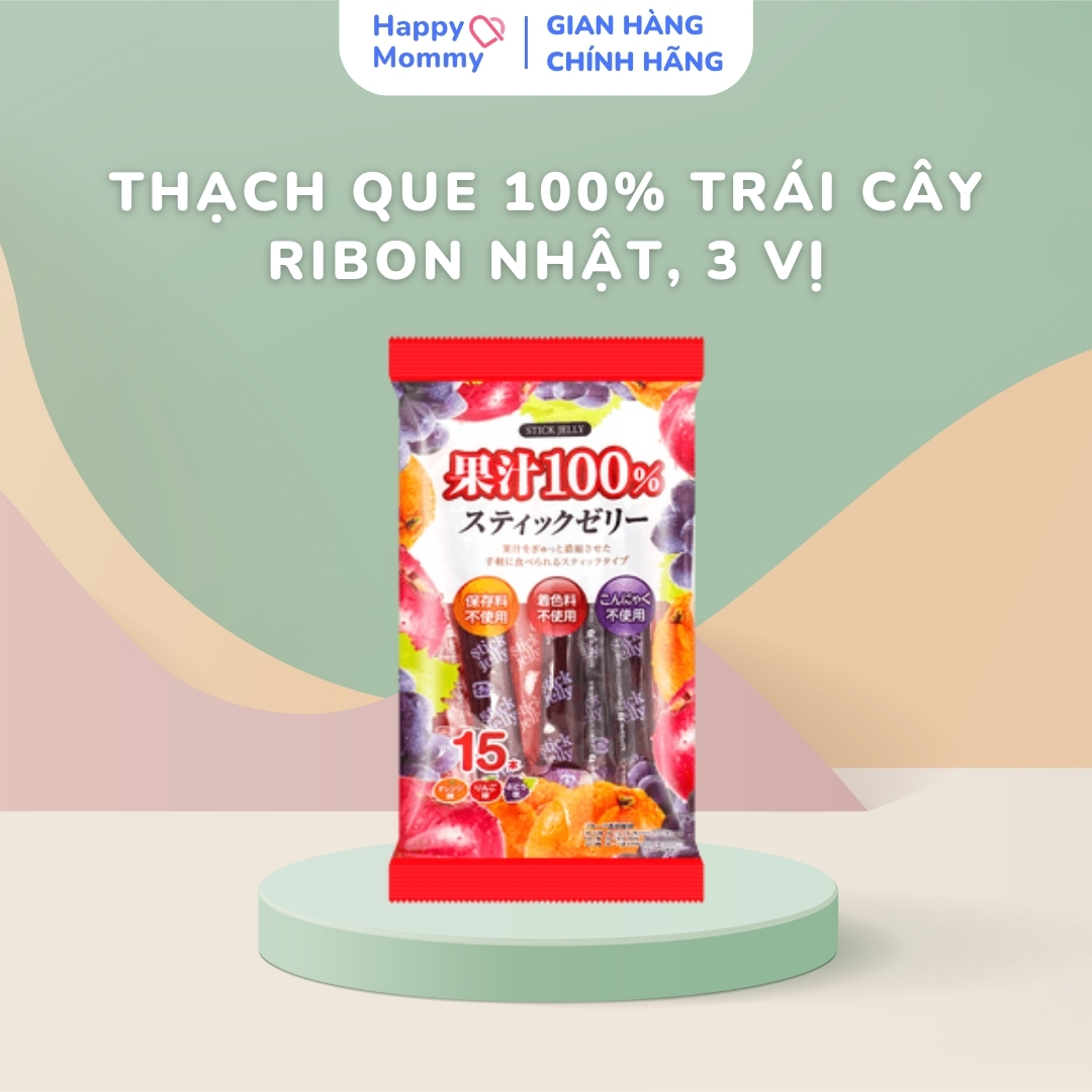 Thạch Que Ribon Nhật 100% Nước Ép Trái Cây 3 Vị, Gói 15 Que