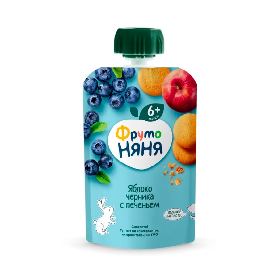 Trái Cây Nghiền Frutonyanya Nga Vị Táo, Việt Quất, Bánh Quy, 90G (6M+)