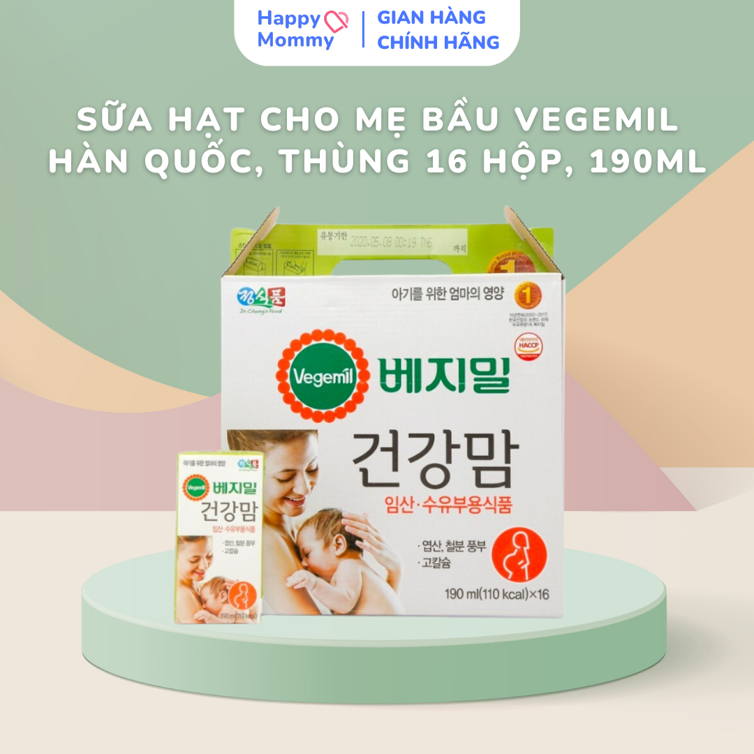 Sữa Hạt Cho Mẹ Bầu Vegemil Hàn Quốc, Thùng 16 Hộp, 190ml
