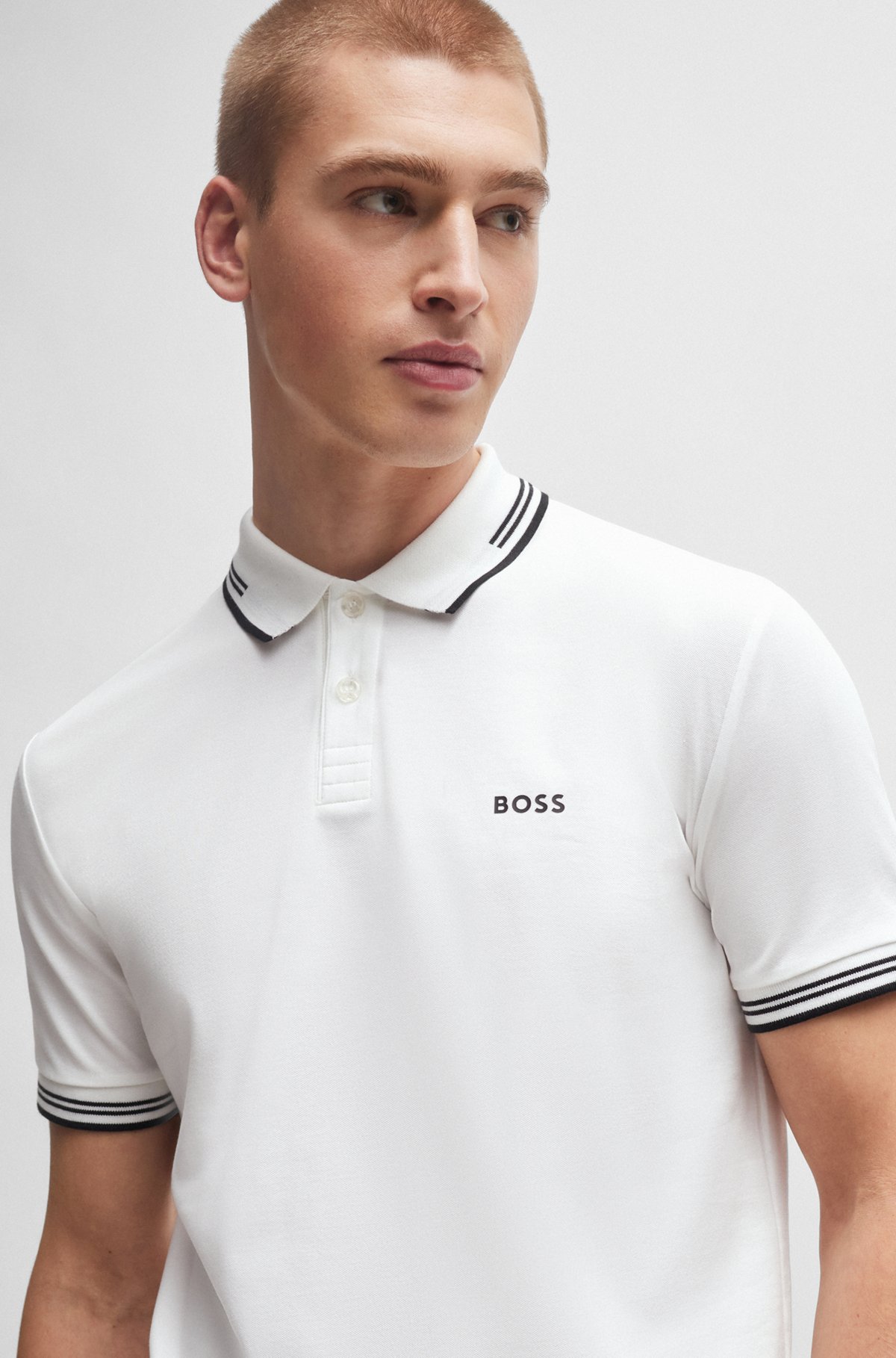 Áo Polo Hugo Boss Stretch  Cotton Slim Fit With Curved Logo -White