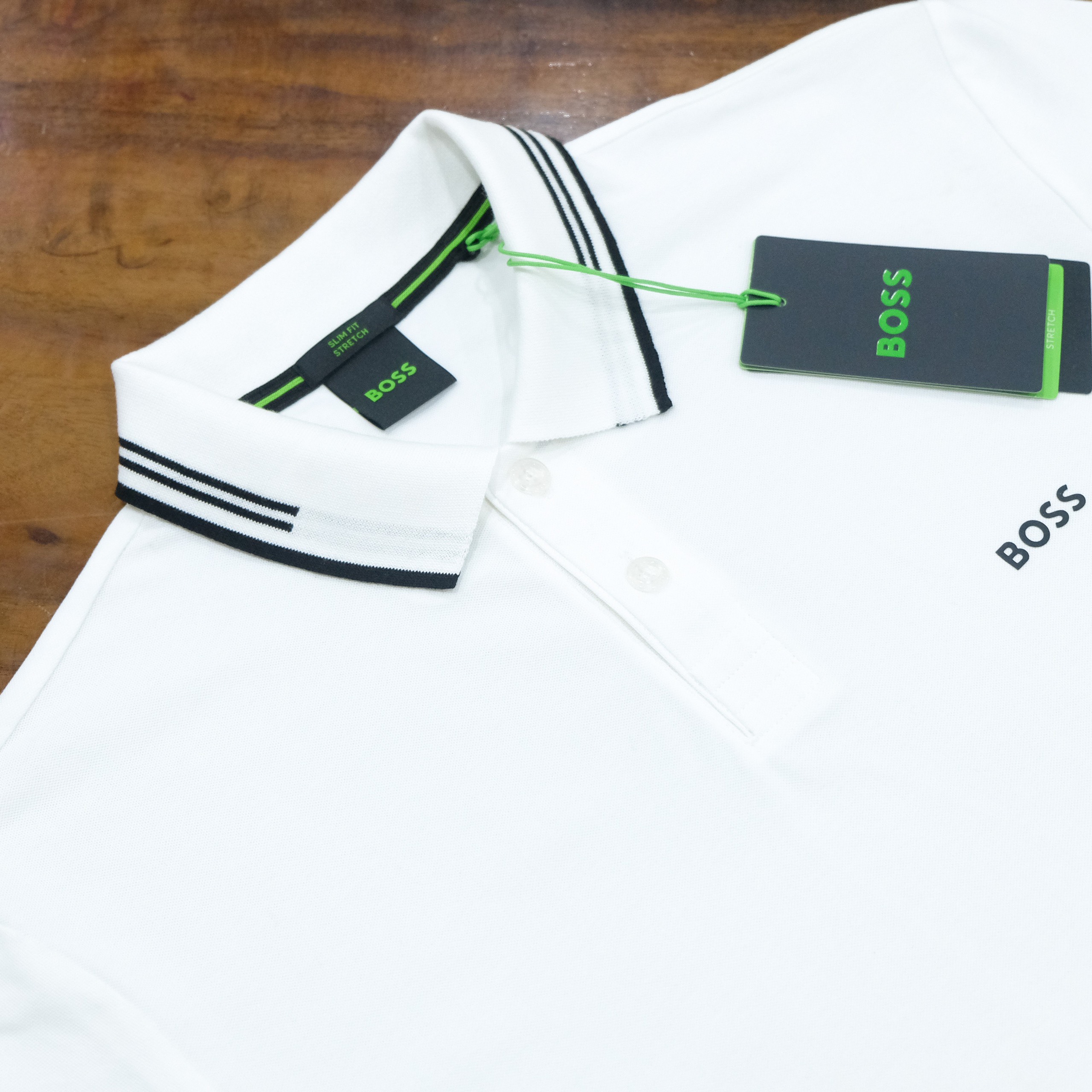 Áo Polo Hugo Boss Stretch  Cotton Slim Fit With Curved Logo -White