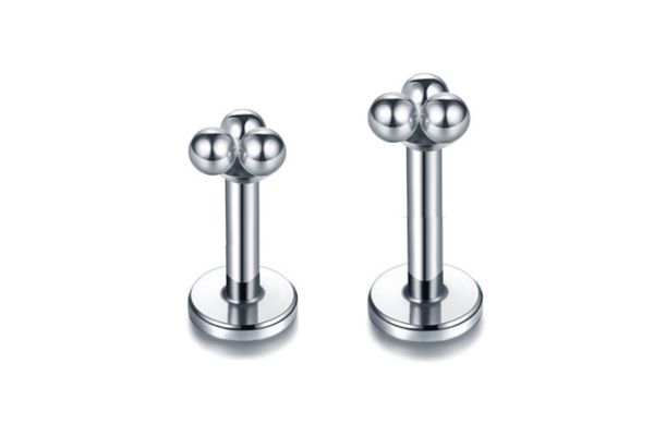 Bông tai 3 bi màu bạc - 2 size - Thép 316L