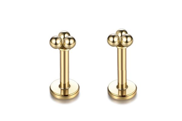 Bông tai 3 bi màu vàng thép không gỉ 316L - 2 size