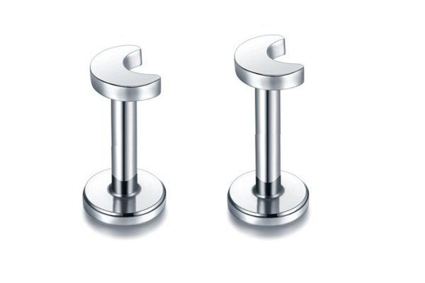 Bông tai hình mặt trăng màu bạc - 2 size - Thép 316L