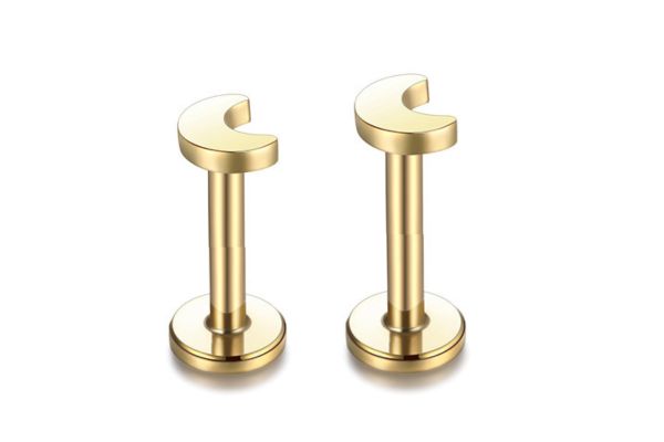 Bông tai hình mặt trăng màu vàng - 2 size - Thép 316L