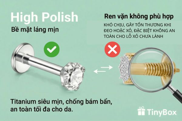 Chọn chất liệu bông tai an toàn cho bé (bề mặt láng mịn)