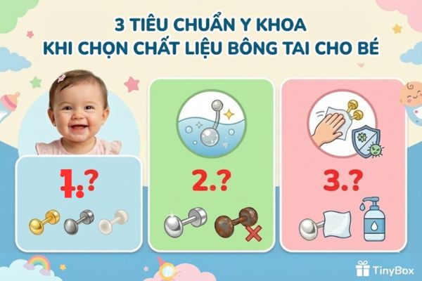 Chọn chất liệu bông tai an toàn cho bé: 3 Tiêu chuẩn Y khoa