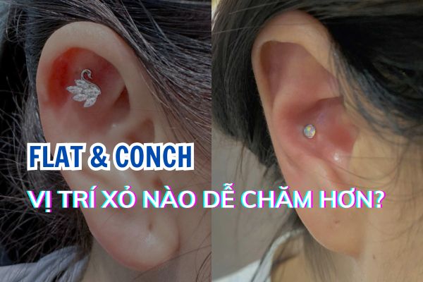 Flat và Conch, vị trí xỏ khuyên nào dễ chăm hơn?