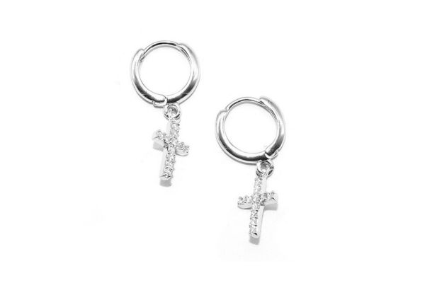 Khuyên tai tròn tòn tèn hình chữ thập đính đá