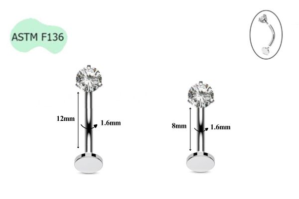 Titanium / Khuyên rốn đá nổi màu trắng 