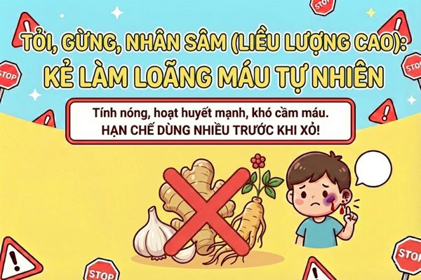 trước khi xỏ khuyên, cấm nạp tỏi, gừng, nhân sâm để tránh chảy máu 