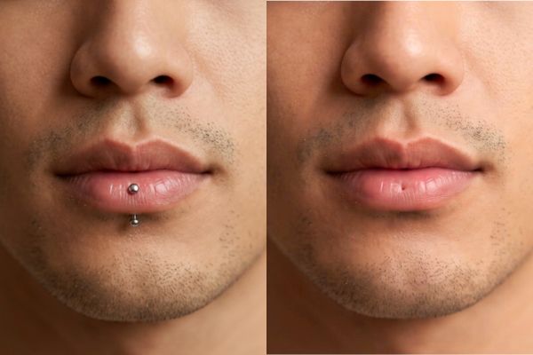 Xỏ khuyên môi chỉ để lại một dấu chấm nhỏ