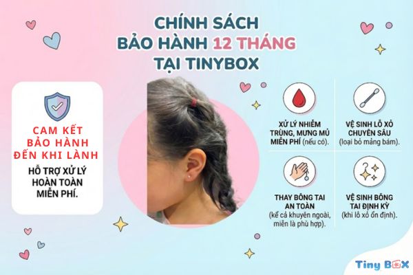 Xỏ khuyên tai cho bé ở TinyBox bảo hành như thế nào?