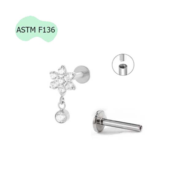 Khuyên tai Titanium bông tuyết 1.2*8mm - Chất lượng tốt