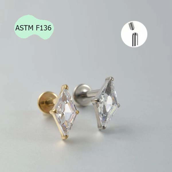 Khuyên tai hình thoi đính đá lấp lánh - 2 màu - Titanium