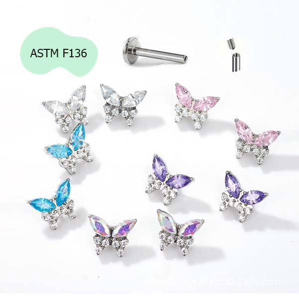 Bông tai Titan hình con bướm - 1.2*10mm - Có 5 màu