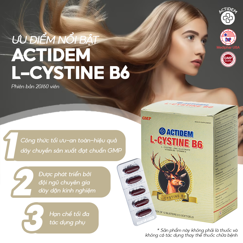 Ưu điểm nổi bật L-Cystine Kẽm Vitamin B6 Actidem