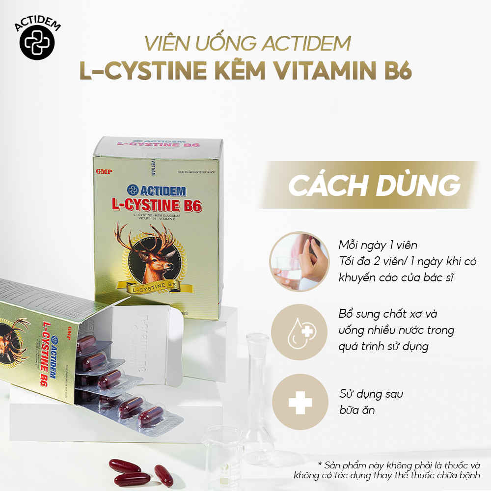 Cách dùng L-Cystine Kẽm Vitamin B6 Actidem