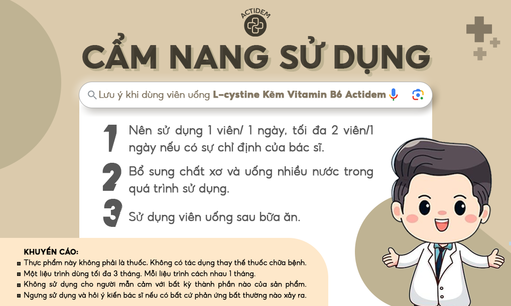 Hướng dẫn sử dụng L-Cystine Kẽm Vitamin B6 Actidem