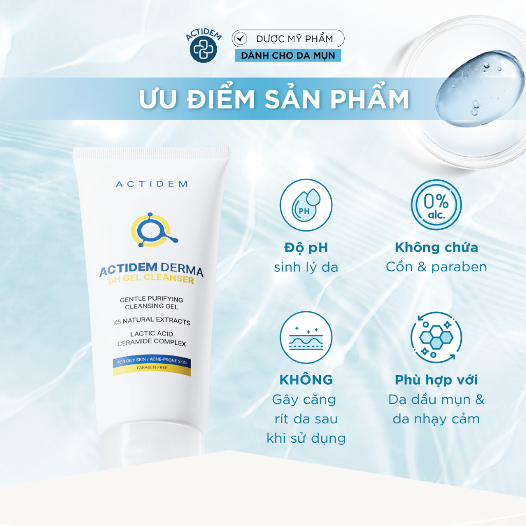 Sữa Rửa Mặt Dạng Gel Actidem Derma pH Gel Cleanser