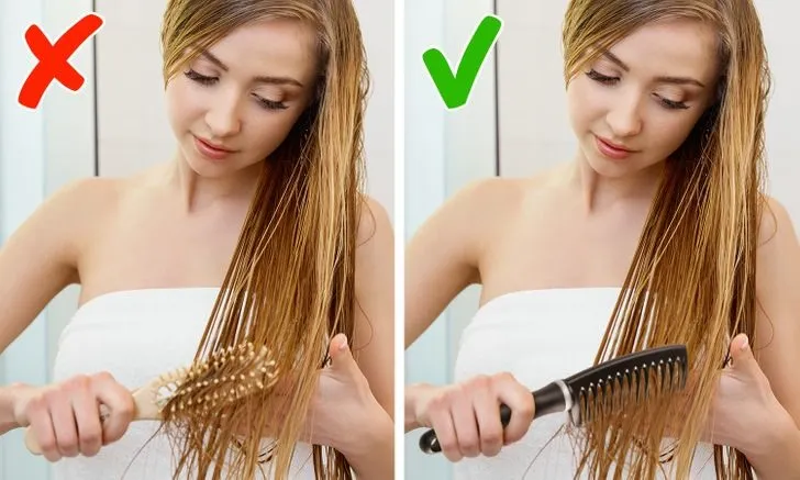 Nên dùng lược thưa để chải tóc khi còn ướt hoặc gỡ rối