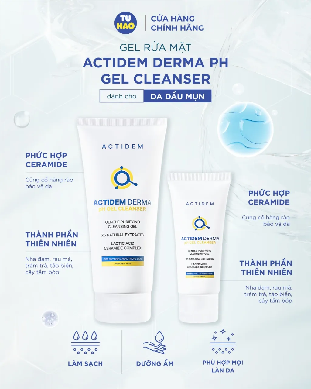 Sữa rửa mặt dạng Gel Actidem Derma pH Gel Cleanser