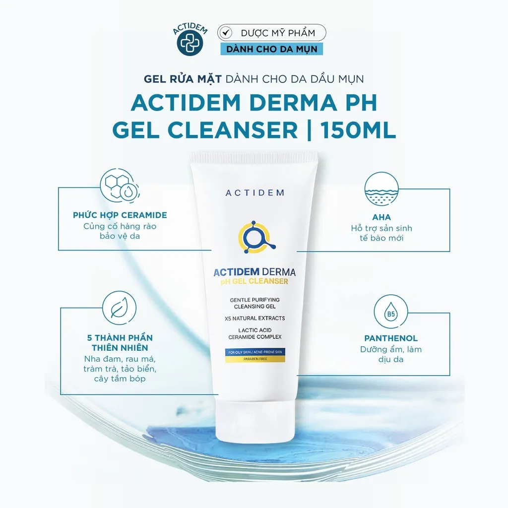 Sữa rửa mặt dạng gel Actidem Derma pH Gel Cleanser