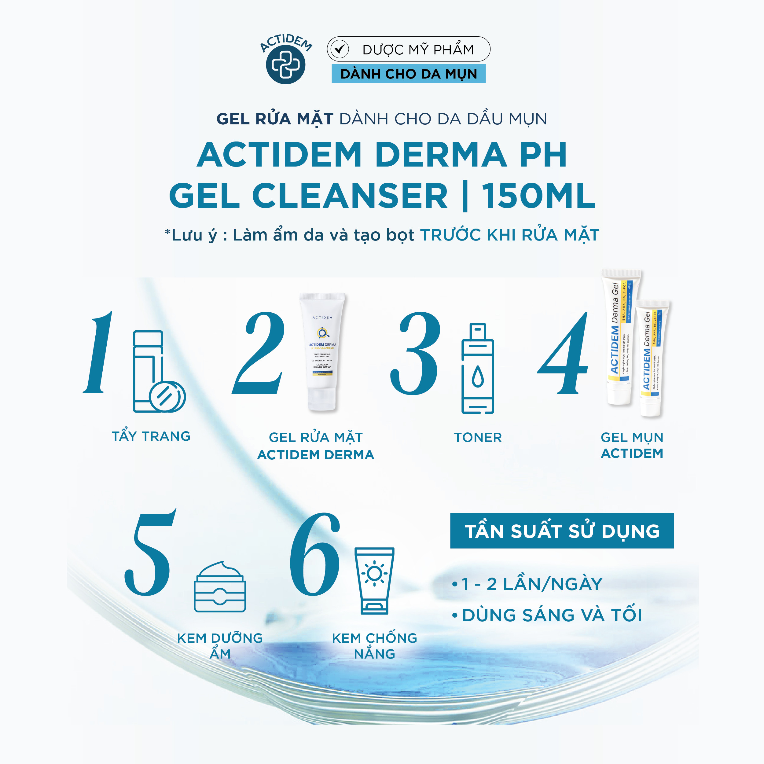 Hướng dẫn sử dụng Gel rửa mặt Actidem Derma pH Cleanser