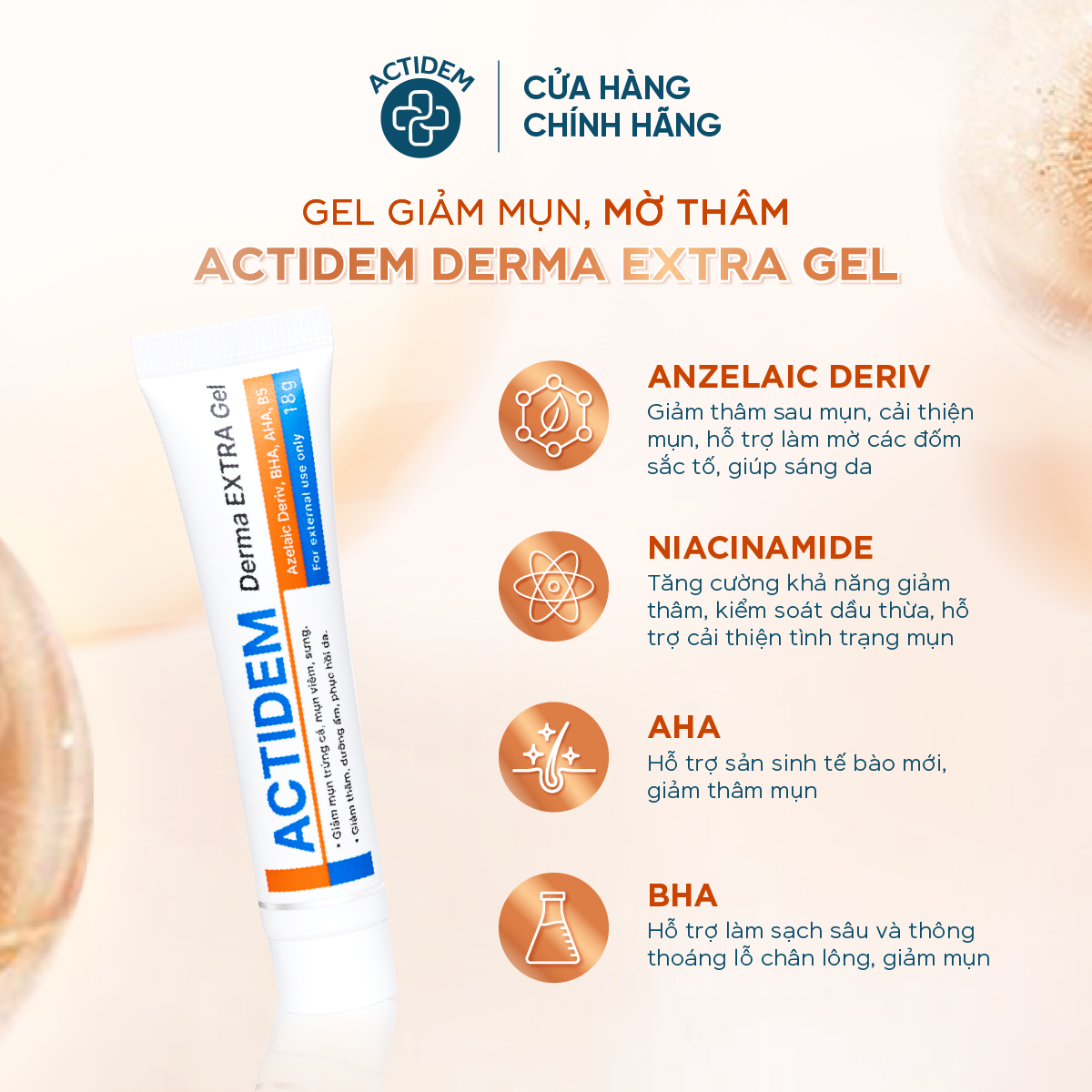 Sử dụng Gel Giảm Mụn Mờ Thâm Actidem Derma Extra Gel để khắc phục vấn đề thâm mụn