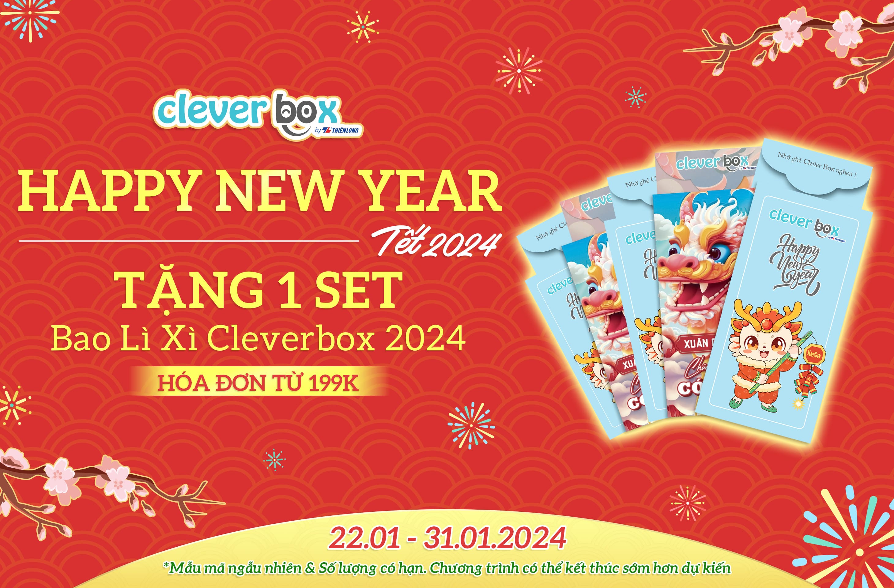 TẶNG 1 SET BAO LÌ XÌ CLEVERBOX CHO ĐƠN TỪ 199K