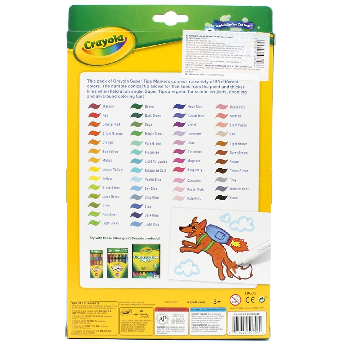 Bộ 50 Màu Bút Lông Crayola Supertips Nét Mảnh - Nét Đậm Có Thể Rửa Được